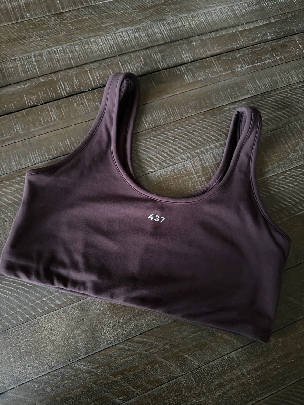 Minimalist Plum Scoop Sports Bra with '437' Accent